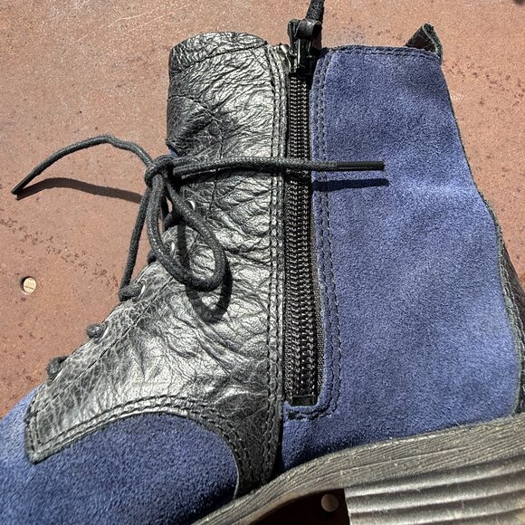 NAYA Anthropologie Agave Black Leather Blue Suede Zip Ankle Boot - Picture 7 of 11